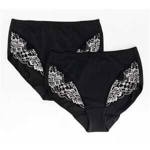 Breezies Luxe Lace Two Tone Hipster Brief Black 2 PACK 3X A632187 NEW